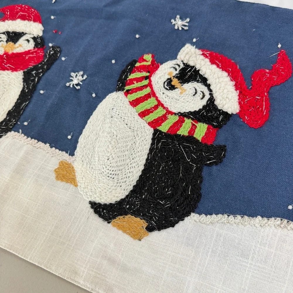 Artisan NY Home Christmas Penguin Table Bed Runner Beaded Embroidered 15x56‎